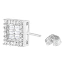 14K White Gold 1 cttw Round and Baguette Diamond Stud Earrings (H-I, SI1-SI2)-8