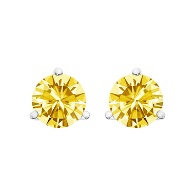 14K White Gold 3-Prong Martini Set 1.0 Cttw Yellow Lab Grown Diamond Solitaire Stud Earrings