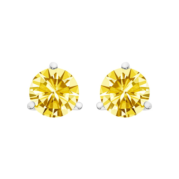 14K White Gold 3-Prong Martini Set 1.0 Cttw Yellow Lab Grown Diamond Solitaire Stud Earrings