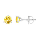14K White Gold 3-Prong Martini Set 1.0 Cttw Yellow Lab Grown Diamond Solitaire Stud Earrings-4