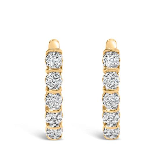 14k Yellow Gold 1/2 Cttw Diamond Cluster Hoop Earrings (H-I Color, SI2-I1 Clarity)