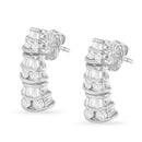 14K White Gold 7/8 cttw Baguette & Round Brilliant-Cut Diamond Dangle Multi Row Earrings (H-I Color, SI2-I1 Clarity)-9