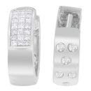14K White Gold 1 1/8 cttw Princess and Round Cut Diamond Huggie Earrings (H-I, VS1-VS2)-6