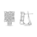 14K White Gold 1.0 Cttw Princess and Baguette-Cut Diamond Square Framed Huggie Hoop Omega Earrings (H-I Color, SI1-SI2 Clarity)-7