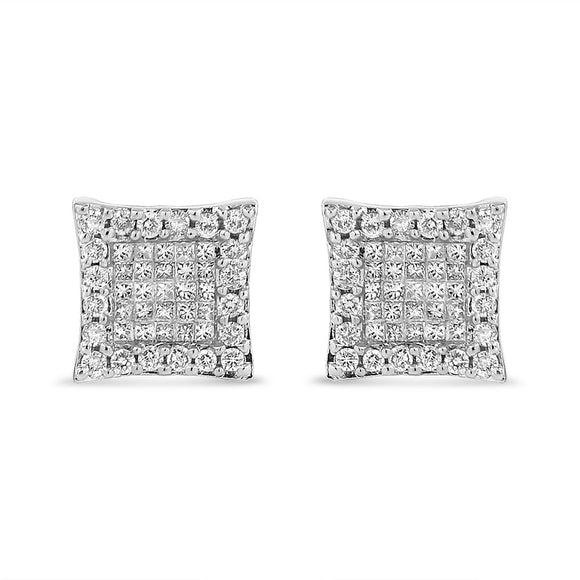 14K White Gold 1.00 Cttw Princess And Round-Cut Diamond Square Stud Earrings (G-H Color, SI1-SI2 Clarity)