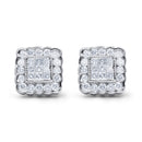 14K White Gold 1.0 Cttw Round Brilliant & Princess Cut Diamond Scallop-Edge Framed Square Halo Stud Earrings (G-H Color, SI1-SI2 Clarity)-5