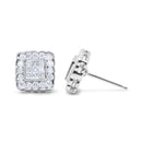 14K White Gold 1.0 Cttw Round Brilliant & Princess Cut Diamond Scallop-Edge Framed Square Halo Stud Earrings (G-H Color, SI1-SI2 Clarity)-6
