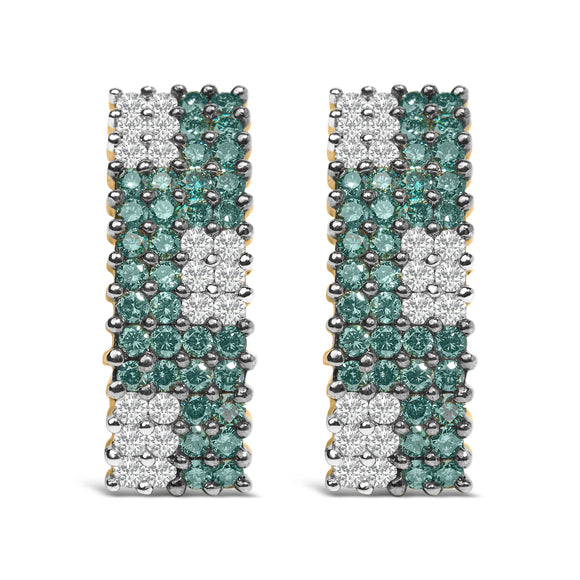 14K Yellow Gold 2 cttw White and Treated Blue Diamond Earrings (H-I, SI1-SI2)