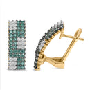 14K Yellow Gold 2.00 Cttw White and Treated Blue Diamond Four-Row PavÃ© Omegaback Earrings (H-I Color, SI1-SI2 Clarity)-1