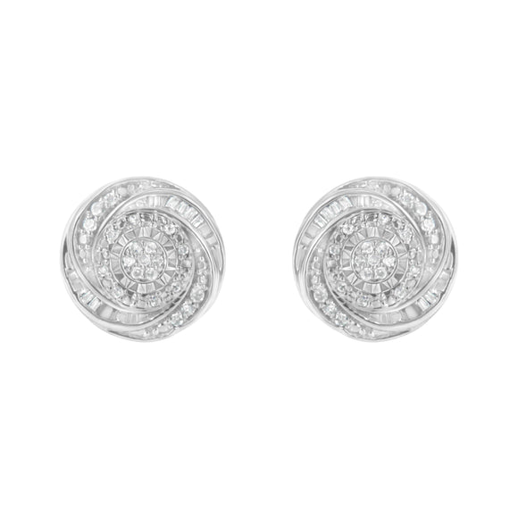 .925 Sterling Silver 1/4 Cttw Baguette and Round Diamond Swirl Love Knot Stud Earrings (I-J Color, I3 Clarity)