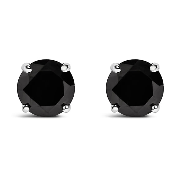 .925 Sterling Silver 1/2 Cttw Black Diamond Solitaire Stud Earrings