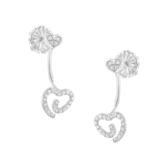 .925 Sterling Silver 1/4 Cttw Diamond Swirl Heart Front/Back Earrings (I-J Color, I2-I3 Clarity)