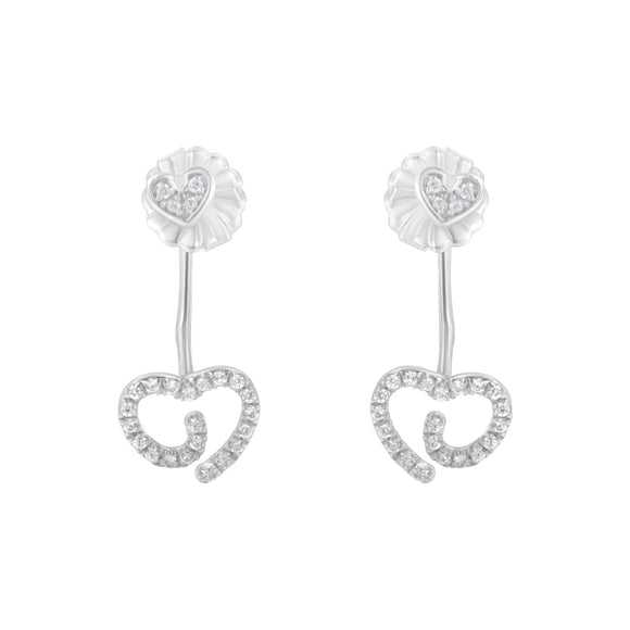 .925 Sterling Silver 1/4 Cttw Diamond Swirl Heart Front/Back Earrings (I-J Color, I2-I3 Clarity)
