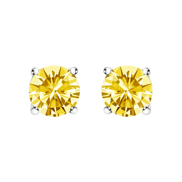 14K White Gold 1.0 Cttw Lab Grown Yellow Diamond Solitaire Stud Earrings (Yellow Color, VS2-SI1 Clarity)