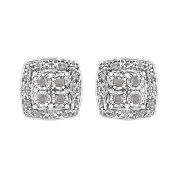 .925 Sterling Silver 1/4 cttw Round Cut Diamond Square Shape Milgrain Stud Earrings (I-J Color, I3 Clarity)