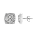 .925 Sterling Silver 1/4 cttw Round Cut Diamond Square Shape Milgrain Stud Earrings (I-J Color, I3 Clarity)-7