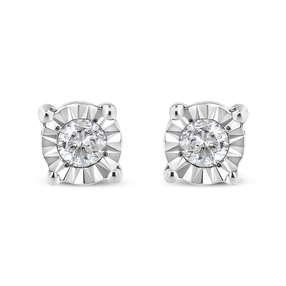 10K Yellow Gold Plated .925 Sterling Silver 1/10 Cttw Round Brilliant-Cut Diamond Miracle-Set Stud Earrings (J-K Color, I3 Clarity)