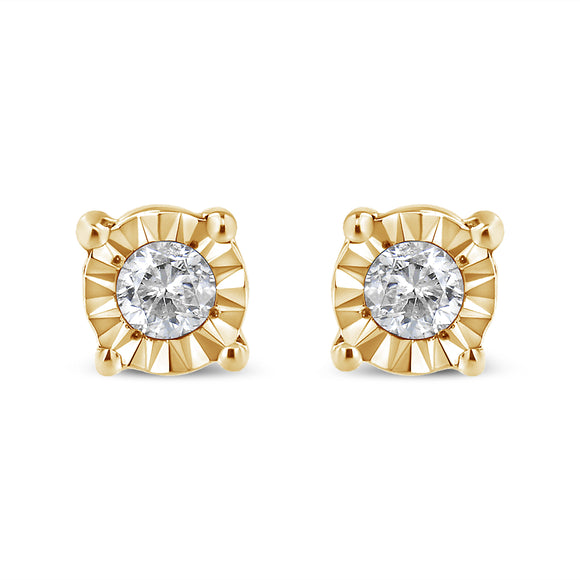 10K Yellow Gold Plated .925 Sterling Silver 1/10 Cttw Round Brilliant-Cut Diamond Miracle-Set Stud Earrings (J-K Color, I3 Clarity)