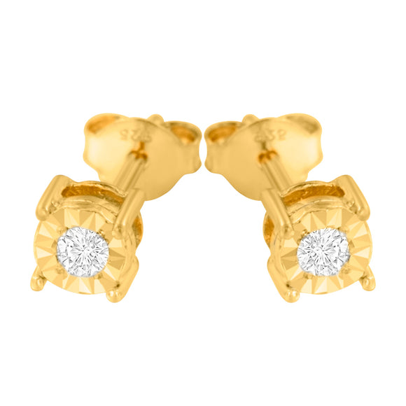 10K Yellow Gold Plated .925 Sterling Silver 1/10 Cttw Round Brilliant-Cut Diamond Miracle-Set Stud Earrings (J-K Color, I3 Clarity)
