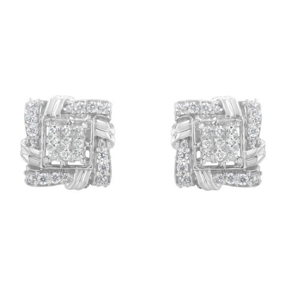 .925 Sterling Silver 1/2 Cttw Round-Cut Diamond Stud Earrings (I-J Color, I1-I2 Clarity)