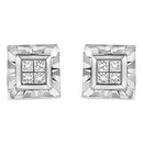 .925 Sterling Silver 1/6 Cttw Invisible Set Princess-Cut Diamond Quad Composite Stud Earrings (H-I Color, I1-I2 Clarity)-5