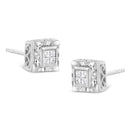 .925 Sterling Silver 1/6 Cttw Invisible Set Princess-Cut Diamond Quad Composite Stud Earrings (H-I Color, I1-I2 Clarity)-7