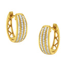 10K Yellow Gold 3/4 Cttw Pave and Channel Set Diamond Triple Row Modern Hoop Earrings (I-J Color, I2-I3 Clarity)-5