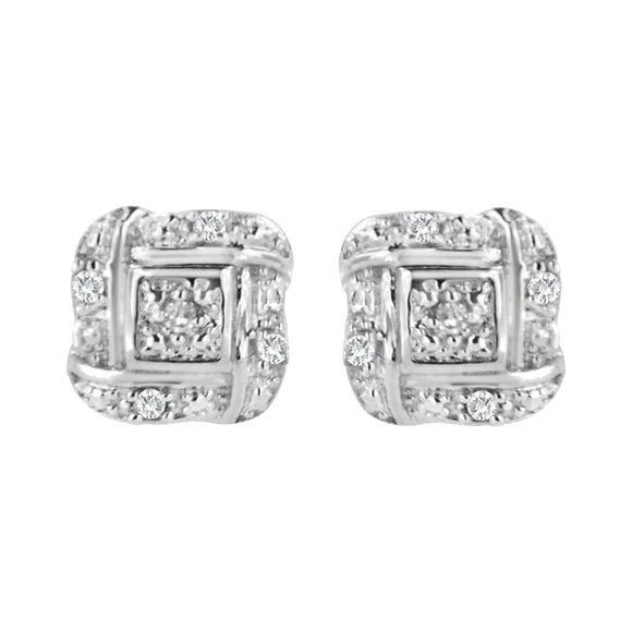 .925 Sterling Silver Round-Cut Diamond Accent Swirl Square Knot Stud Earrings (H-I Color, I2-I3 Clarity)