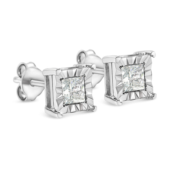 .925 Sterling Silver 1/2 Cttw Miracle Set Princess-cut Diamond Solitaire Stud Earrings (I-J Color, SI1-SI2 Clarity)