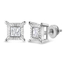 .925 Sterling Silver 1.0 Cttw Miracle Set Princess-cut Diamond Solitaire Stud Earrings (H-I Color, I2-I3 Clarity)-1