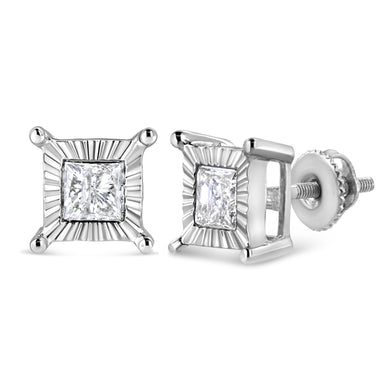 .925 Sterling Silver 1.0 Cttw Miracle Set Princess-cut Diamond Solitaire Stud Earrings (H-I Color, I2-I3 Clarity)