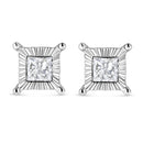 .925 Sterling Silver 1.0 Cttw Miracle Set Princess-cut Diamond Solitaire Stud Earrings (H-I Color, I2-I3 Clarity)-2
