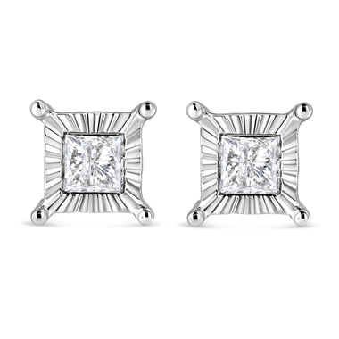 .925 Sterling Silver 1.0 Cttw Miracle Set Princess-cut Diamond Solitaire Stud Earrings (H-I Color, I2-I3 Clarity) - 0