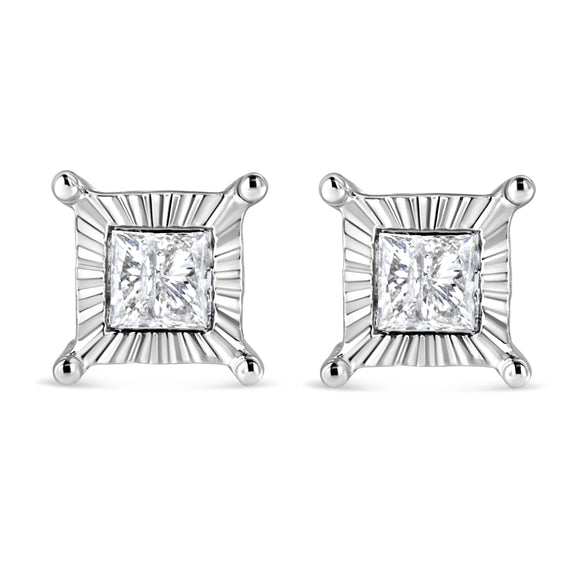 .925 Sterling Silver 1.0 Cttw Miracle Set Princess-cut Diamond Solitaire Stud Earrings (H-I Color, I2-I3 Clarity)