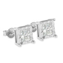 .925 Sterling Silver 1.0 Cttw Miracle Set Princess-cut Diamond Solitaire Stud Earrings (H-I Color, I2-I3 Clarity)-4