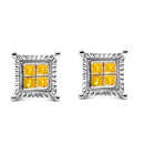 .925 Sterling Silver 1/2 Cttw Yellow Princess Diamond Quad Stud Earring-1