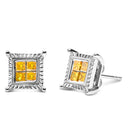 .925 Sterling Silver 1/2 Cttw Yellow Princess Diamond Quad Stud Earring-2