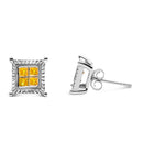 .925 Sterling Silver 1/2 Cttw Yellow Princess Diamond Quad Stud Earring-3