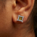 .925 Sterling Silver 1/2 Cttw Yellow Princess Diamond Quad Stud Earring-4