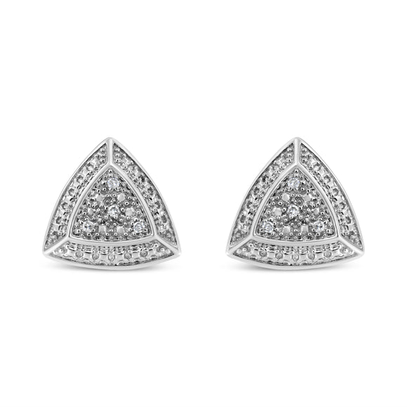 .925 Sterling Silver Diamond-Accented Trillion Shaped 4-Stone Halo-Style Stud Earrings (H-I Color, I2-I3 Clarity)