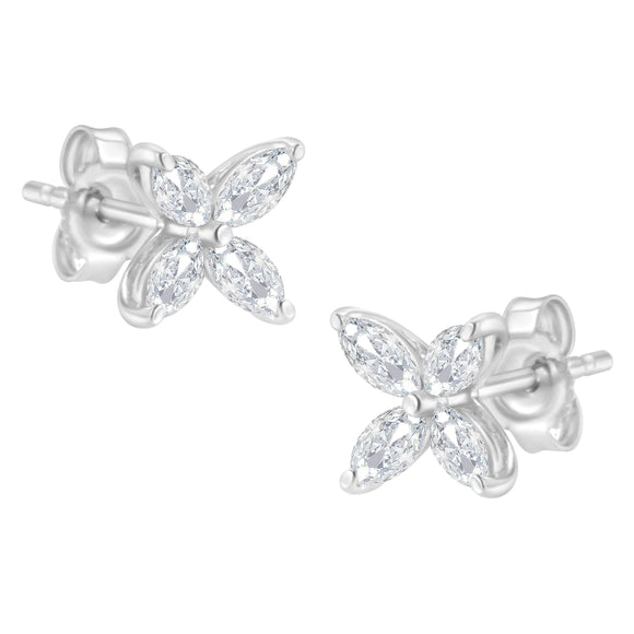 14K White Gold 1/2 Cttw Marquise Diamond 8 Stone Floral Leaf Stud Earrings (H-I Color, SI1-SI2 Clarity)
