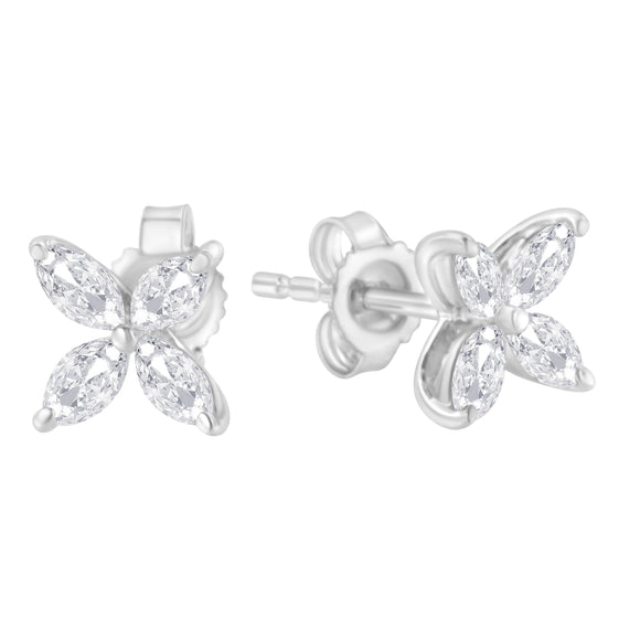 14K White Gold 1/2 Cttw Marquise Diamond 8 Stone Floral Leaf Stud Earrings (H-I Color, SI1-SI2 Clarity)