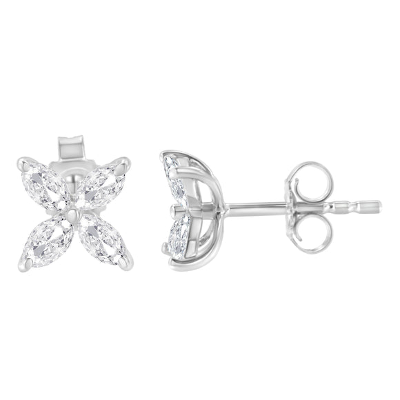 14K White Gold 1/2 Cttw Marquise Diamond 8 Stone Floral Leaf Stud Earrings (H-I Color, SI1-SI2 Clarity)