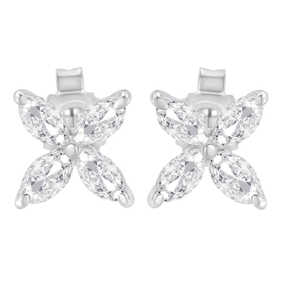 14K White Gold 1/2 Cttw Marquise Diamond 8 Stone Floral Leaf Stud Earrings (H-I Color, SI1-SI2 Clarity)