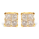 10K Yellow Gold 3/4 Cttw Invisible Set Princess-Cut Diamond Composite Square Stud Earrings (I-J Color, I2-I3 Clarity)-5