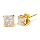 10K Yellow Gold 3/4 Cttw Invisible Set Princess-Cut Diamond Composite Square Stud Earrings (I-J Color, I2-I3 Clarity)-6