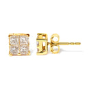 10K Yellow Gold 3/4 Cttw Invisible Set Princess-Cut Diamond Composite Square Stud Earrings (I-J Color, I2-I3 Clarity)-7