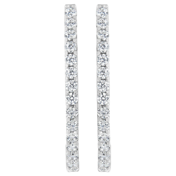 14K White Gold 2.0 Cttw Round Brilliant Cut Diamond Oblong Hinged Leverback Hoop Earrings (I-J Color, I1-I2 Clarity)