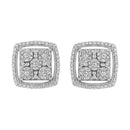 .925 Sterling Silver 3/8 Cttw Miracle Set Round Diamond Double Halo Cluster Earrings (I-J Color, I2-I3 Clarity)-4
