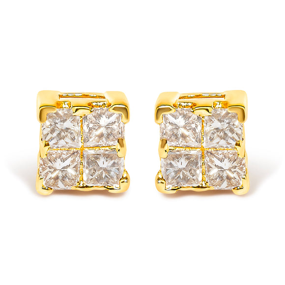 14K Yellow Gold 1/4 Cttw Invisible Set Princess-Cut Diamond Square Stud Earring (J-K Color, I1-I2 Clarity)